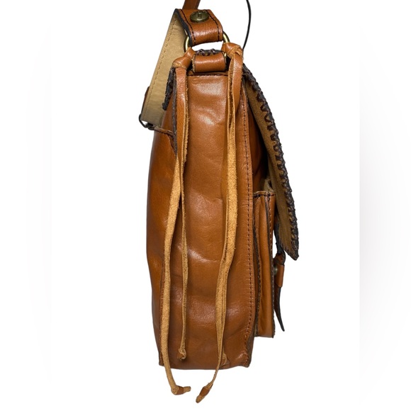 Patricia Nash Zig Zag Whipstitch Patchwork Armeno Leather Messenger bag - Picture 4 of 13